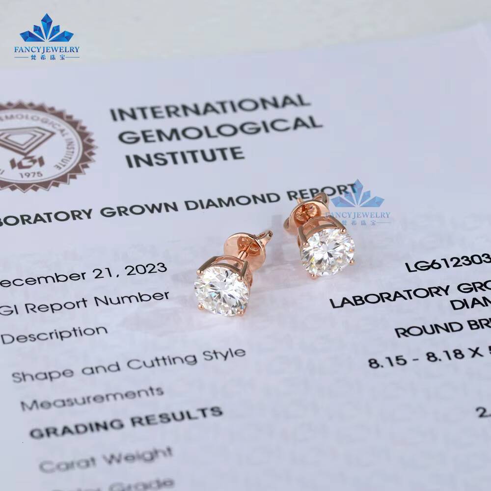 Real HPHT Lab Grown Diamond Earrings 10K 14K 18K Solid Gold Round Cut Studs for Women 1ct Lab Created Diamond Jewelry