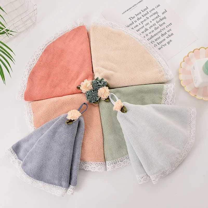 Camellia round hand towel kitchen hanging soft small towel cute childrens coral velvet face towel C251210
