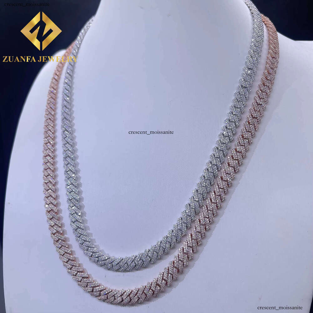 Wholesale Price Hip-Hop Men's Rose Gold Miami Necklace 925 Silver 8mm Iced VVS Moissanite Cuban Chain Rock Jewelry
