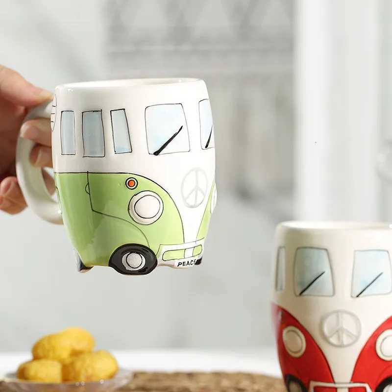 Creative Hand Painting Double Bus Mug Cartoon Ceramic Milk Tea Water Coffee Mugs Home Office School Drinkware Cup Novetly Gifts C251210