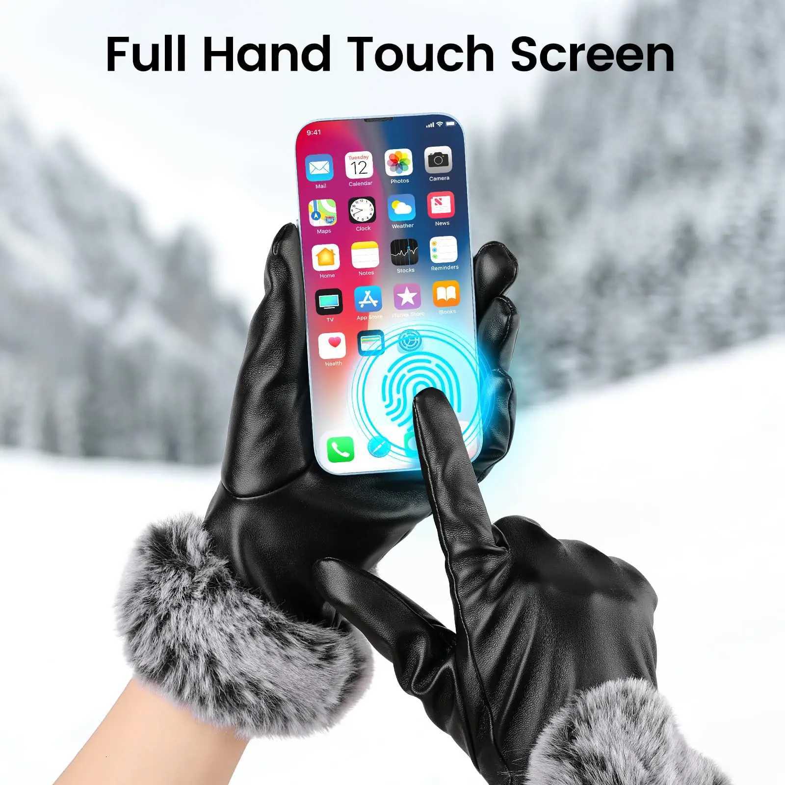 Fashion Winter Gs Wen Black Waterproof Faux PU Leather Cashmere Warm Gs Driving Mittens Touch Screen Gs Y251210
