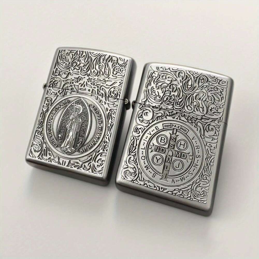 Durable Metal-Like Construction 1pc Double-Sided Lighter Shell Medieval-Style Relief Ornate Knight Chalice Design Smooth Touch Ignition Compatible wit