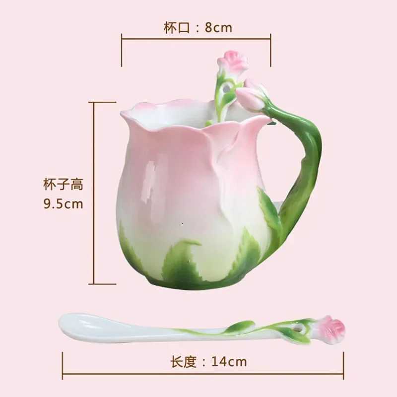 Pink Ceramic Coffee Cup European Bone China Three-dimensional Flower Home Afternoon Camellia Tea Cup C251210