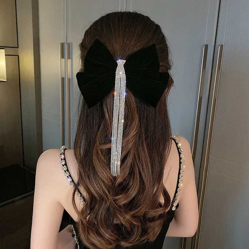 New Velour grace Bow Hairpin Crystal Fringe Tassel Hair Clip Wen Ponytail Rhinestone Beading Hair Accories Gifts Heear Y251210