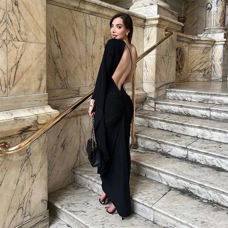 Summer Fashion One-Shoulder Dress - Sexy Low-Cut Open Back Evening Gown for Women C260312