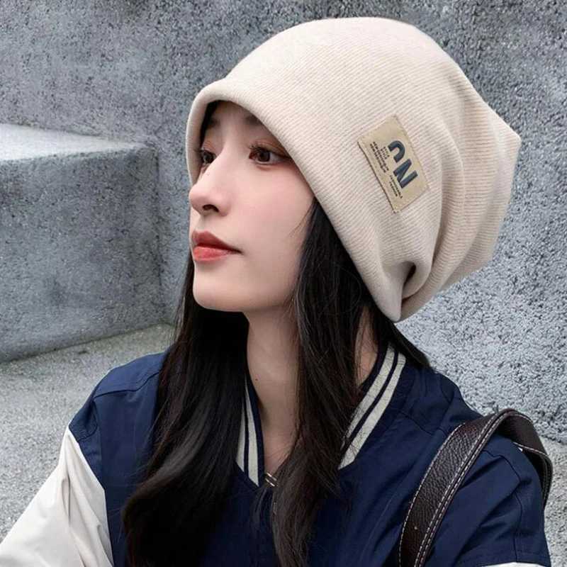 Luxury Women Knitted Baggy Slouchy Beanie Skullies New Letter Label Autumn Winter Warm Hat Outdoor Windproof Ear Warmer Pullover Cap Y251209