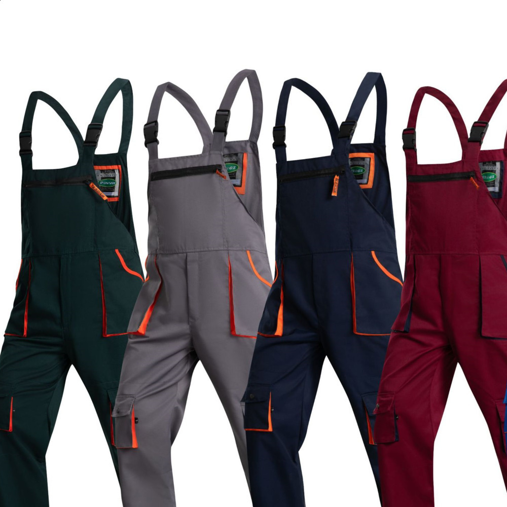 Bib Overalls Mens Work Clothes Plus Size Protective Coveralls Strap Jumpsuit Multi Pockets Uniform Work Dungarees Cargo Pants 240506