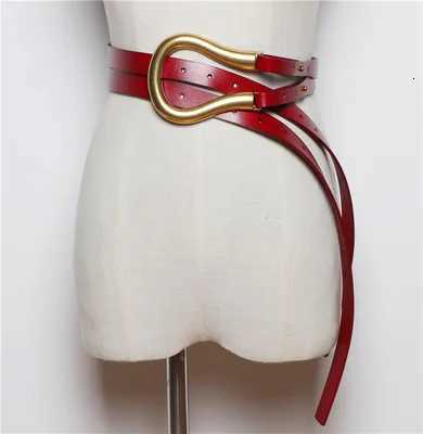 Luxury NEW Genuine Leather double Belts Luxury Metal U Buckle belt women girls retro vintage large belt for coat jeans black white Y251210