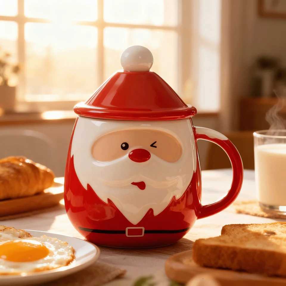 Christmas Santa Claus Cartoon Ceramic Cup Cute Gift High Aesthetic Value Ins Inspired Christmas Themed Water Mug C251210