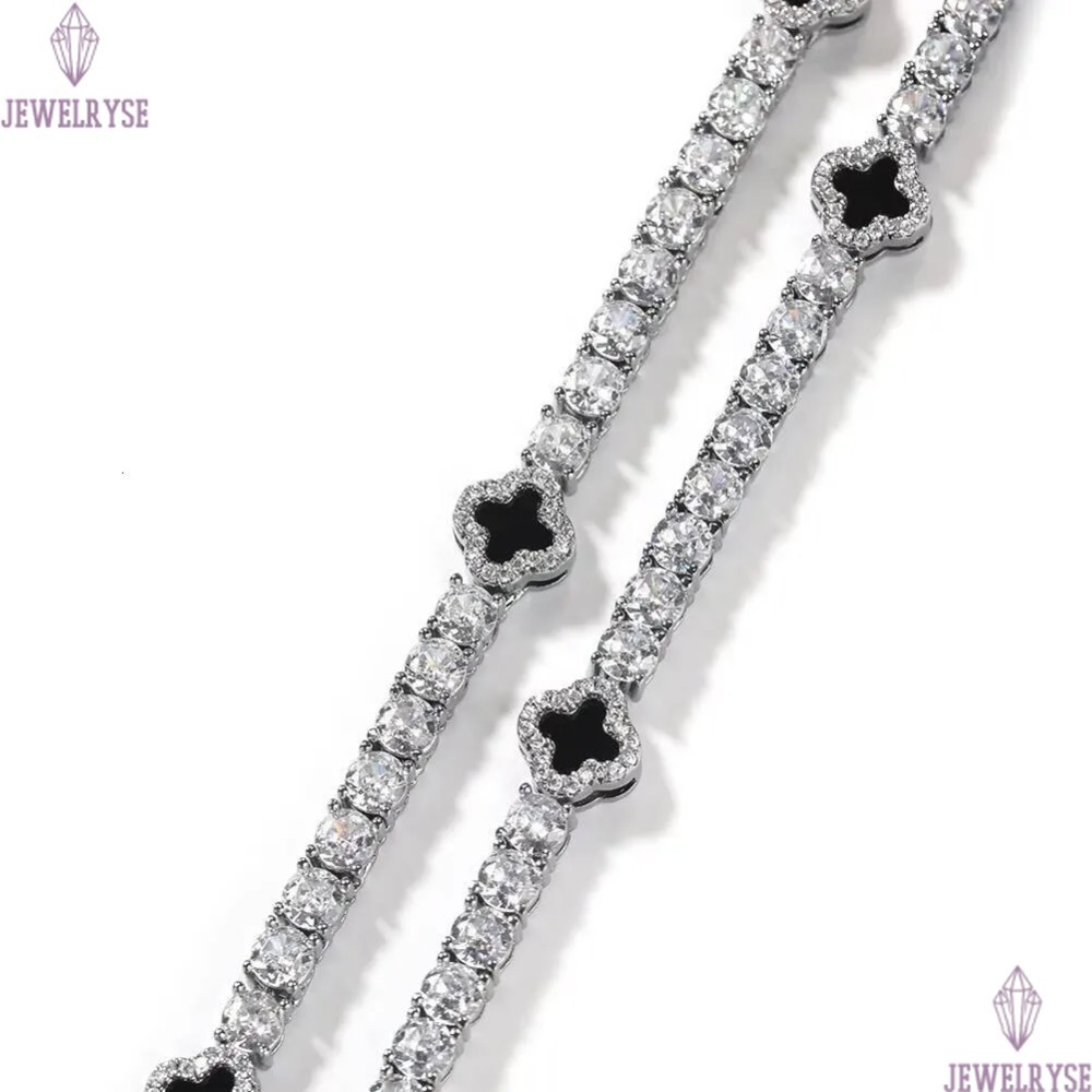 New Arrivals Lucky 4 Leaf Clover Tennis Bracelet Necklace Set for Women Men Hip Hop Iced Out Enamel Colored Jewelry Wholesale