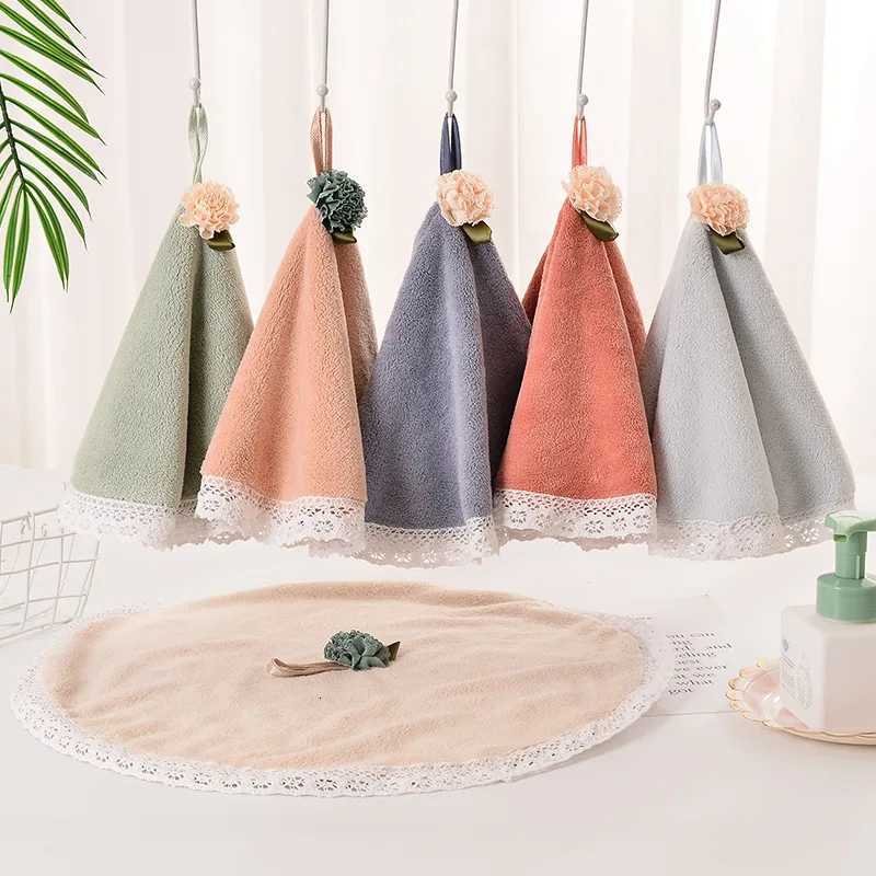 Camellia round hand towel kitchen hanging soft small towel cute childrens coral velvet face towel C251210