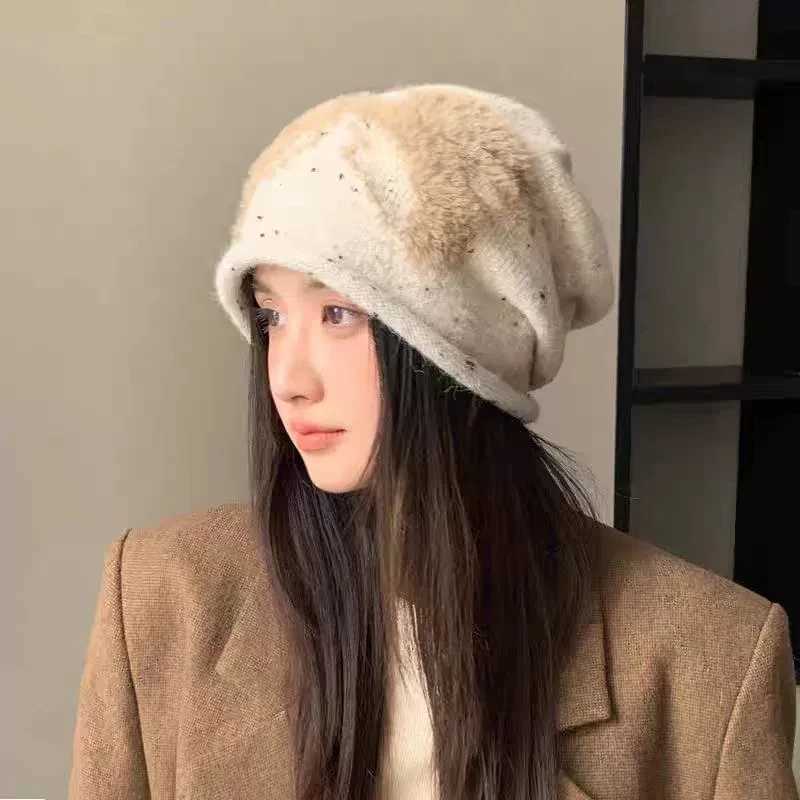 Luxury Womens Woolen Hat with Large Head Circumference Rolled Edge High-End Feel Autumn Winter Bow-Knot Knitted Cold Hat Slouchy Hat Y251209