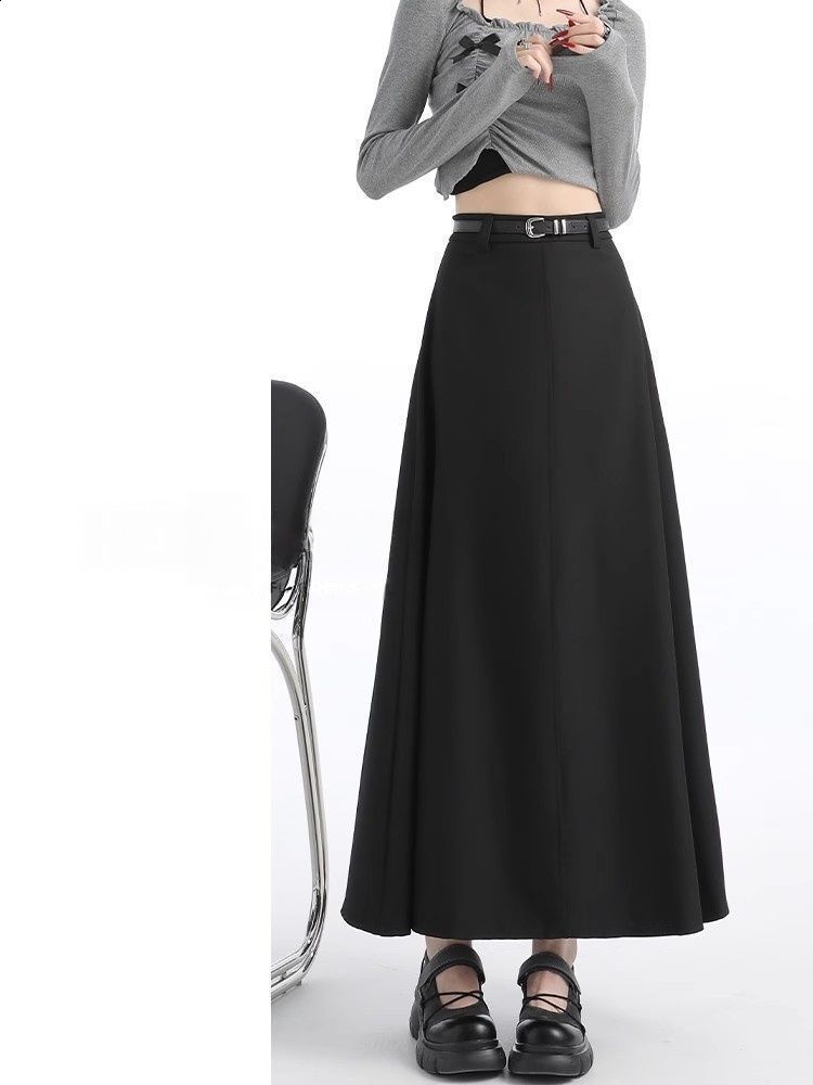Winter Wool Maxi Womens Retro Long Skirt with High Waist Fashion Street Clothing A-line Solid Jupe Womens 240924