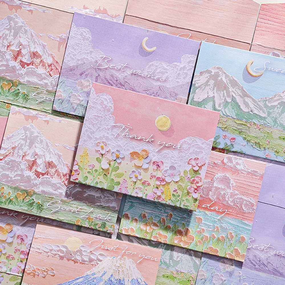6pcs/set of oil painting style cards Thank you card Folding card Blessing message card Gift card Art painting postcard H251210