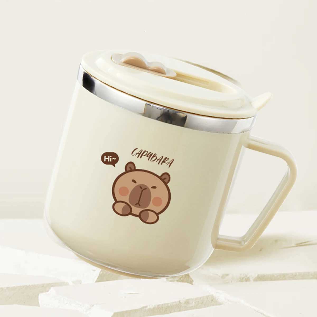 316 Stainless Steel Thermos Mug For Kids Capybara Portable Leak-proof Double Wall Insulated Milk Coffee Cup With StrawHandle C251210