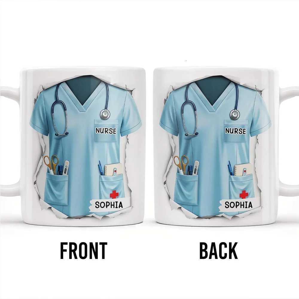 Custom Nurse Day Gift Ceramic Mug with Engraving - Premium White Cup with Medical Motifs C251210