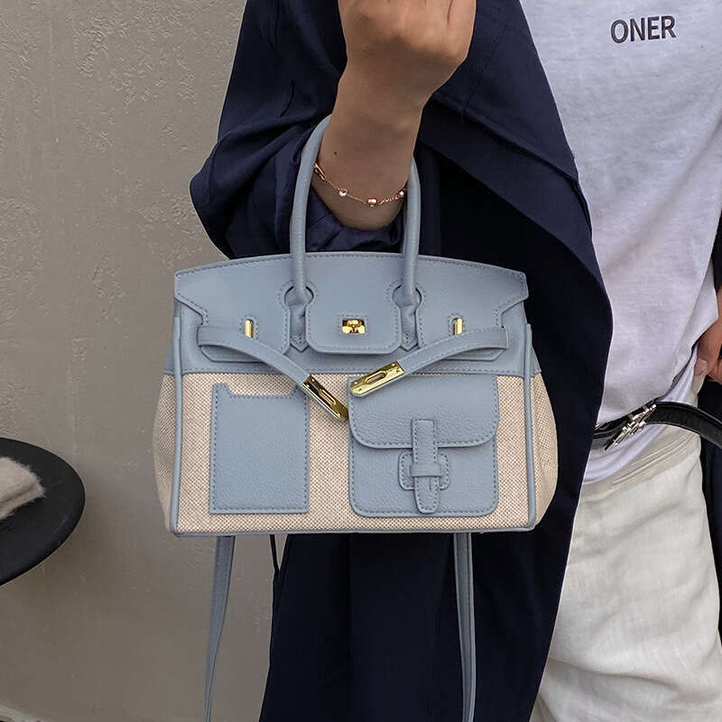 Fashion Color-Block Large Capacity New Commuter Versatile Crossbody High-End Feel Women's Handbag Platinum Bag