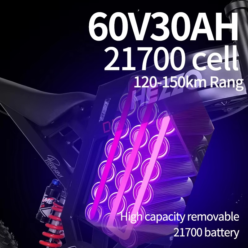 Dirt Bike Style HEZZO D5 3000W Hybrid Vehicle 43Mph Equipped w/Lithium Batteries (60V 30Ah), Dual Oil Brakes, Up to 75 Miles of Ride