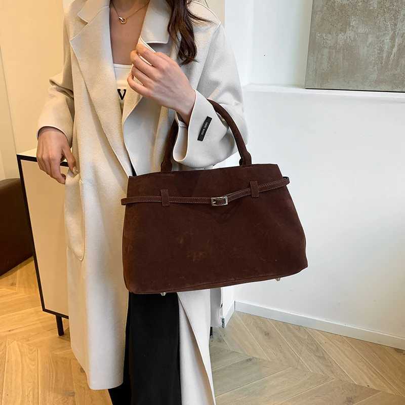 Faux Suede Big Top-handle Bags For Wen 2024 Winter Lat Designer Handbags Luxury Pure Color Big Capacity Shopper Tote Fem Y251209