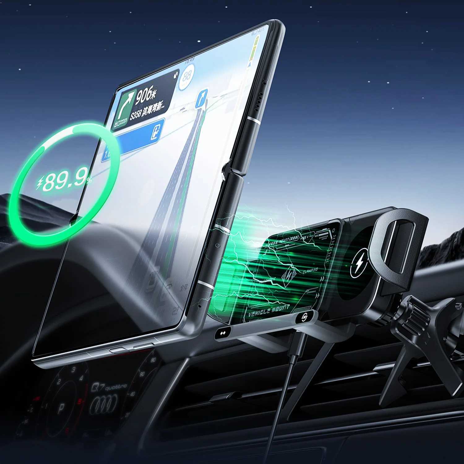 Dual Coil Foldable Phone Holder Car Wireless Charger Universal Car Phone Mount Fast Charging For iPhone Z Fold C251210