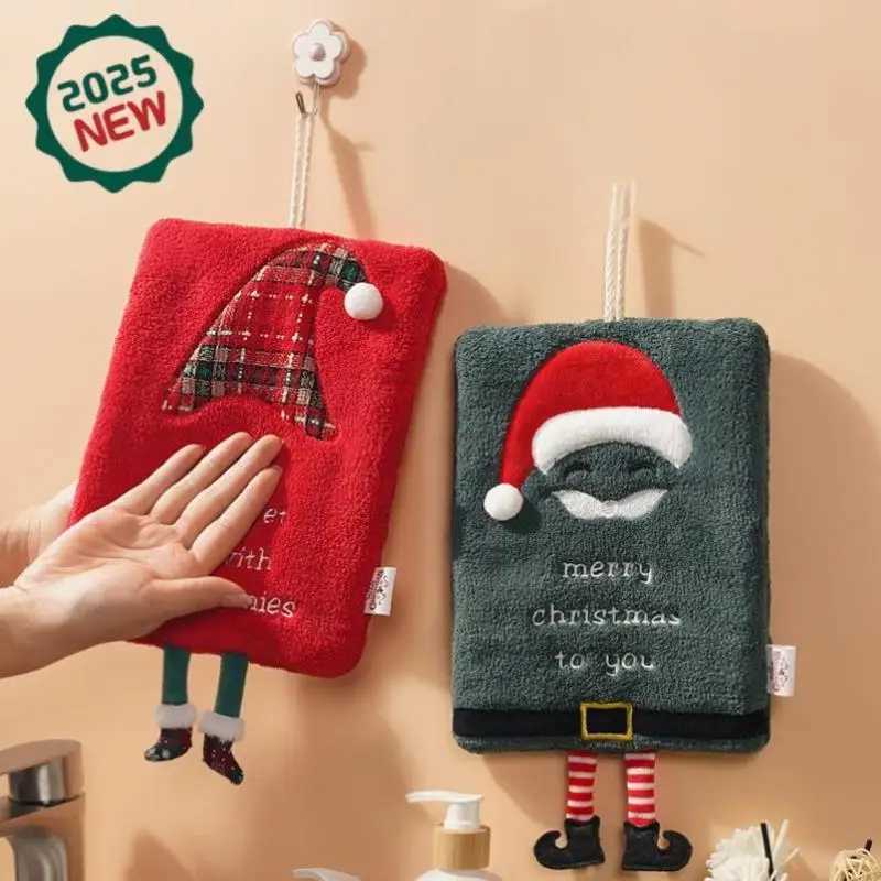 1PC Christmas Hand Towel Hanging Type Thickened Coral Fleece Towel Kitchen Absorbent Quick Drying Rag Cartoon Hand Towel C251210