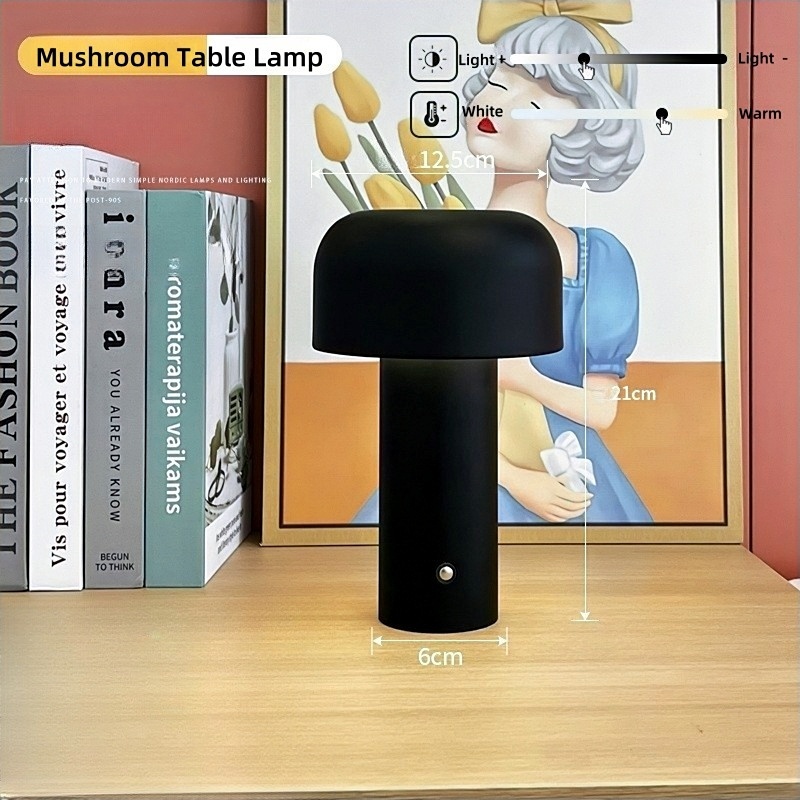 Mushroom Shape Touch Control Rechargeable Table Lamp, Dimmable USB Charging Colorful Desk Light for Home Decor