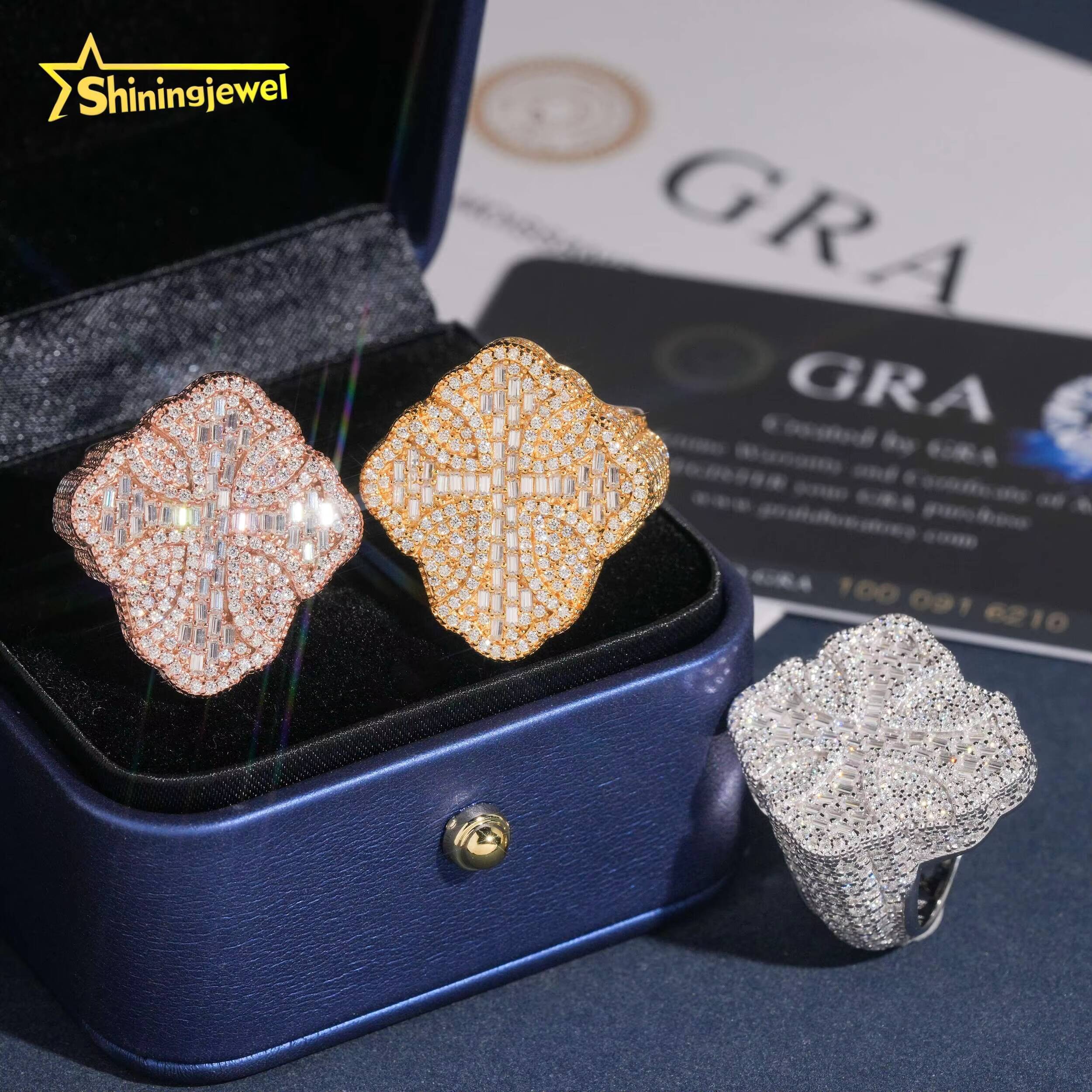 Wholesale Price Hip Hop Ring VVS Moissanite Diamond Rings 925 Silver Men Hip Hop Jewelry Cross Ring Pass Diamond Tester