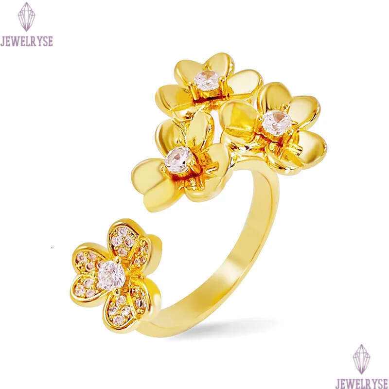 Luxury clover flower designer charm ring jewelry 18k gold silver shine crystal flowers rings