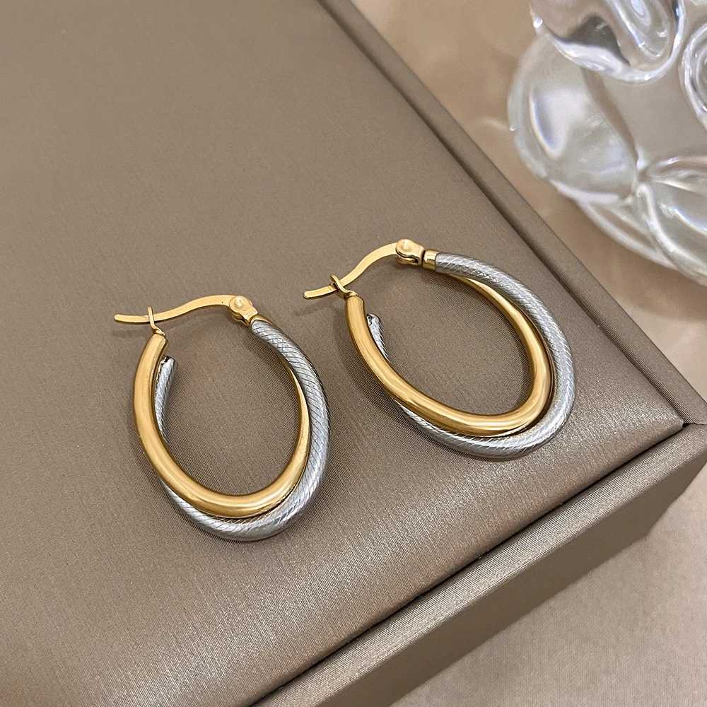 Greatera Trendy Two Tone Stainless Steel Double Twist Hoop Earrings for Women Gold Plated U-Shaped Earrings Waterproof JewelryXJ251210 - view 3