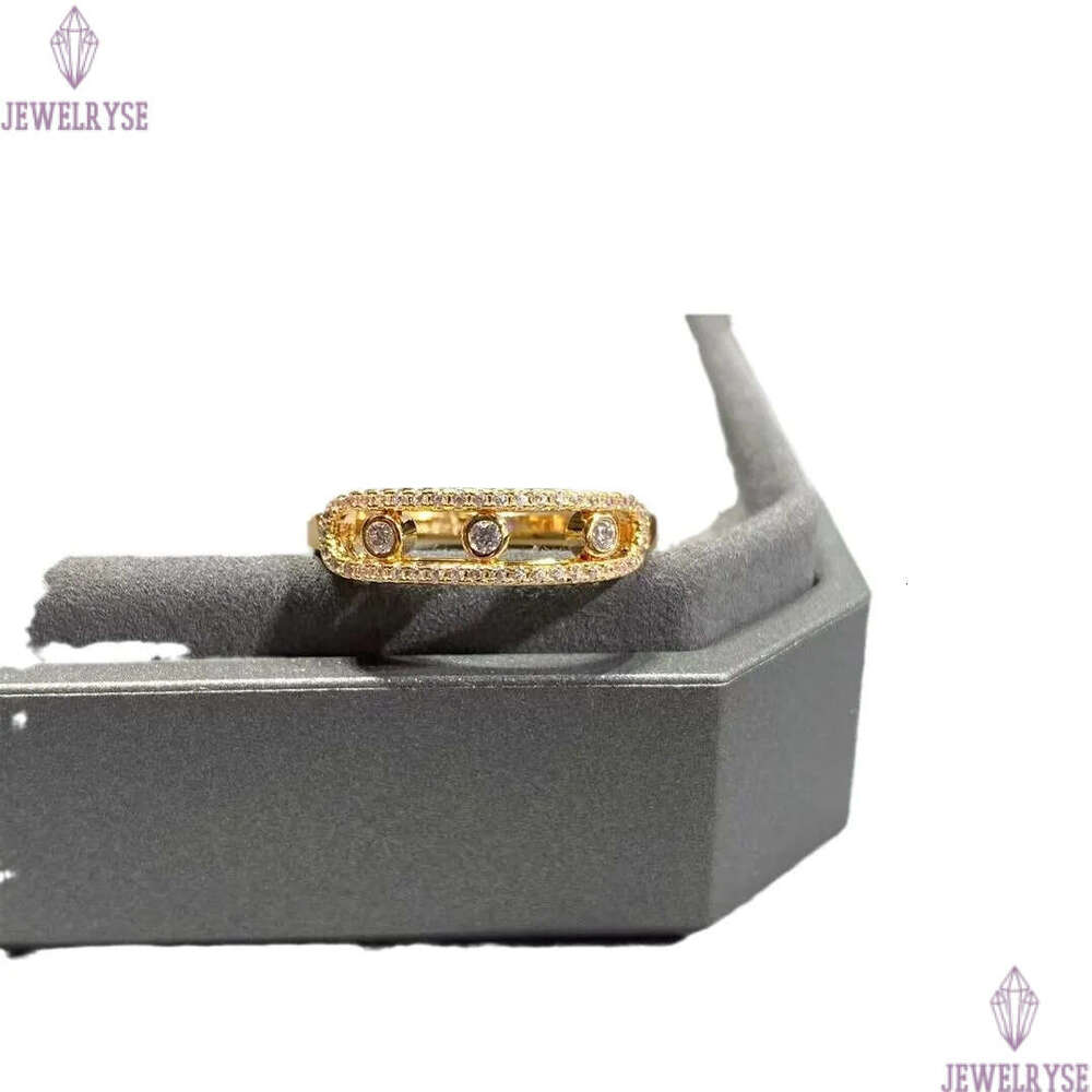 18K rose gold bling diamond 3 bead stone slide for women mens cz zircon shine crystal love nail rings bride wedding lovers couple ring jewelry gift