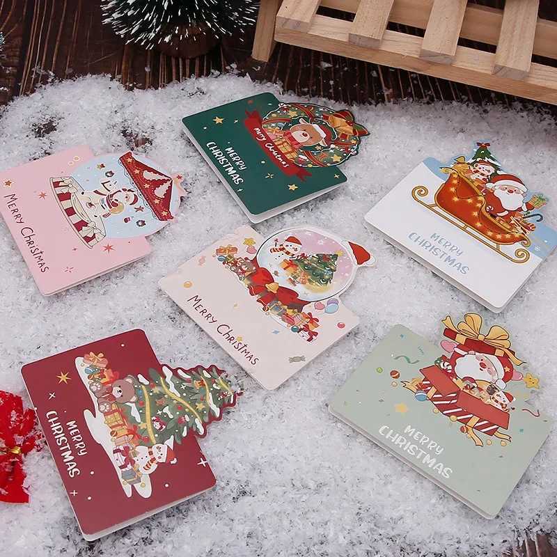6PCS Christmas Greeting Card Mini Christmas Blessing Greeting Cards School Envelope Postcard Gift Card For Xmas New Year Gifts H251210
