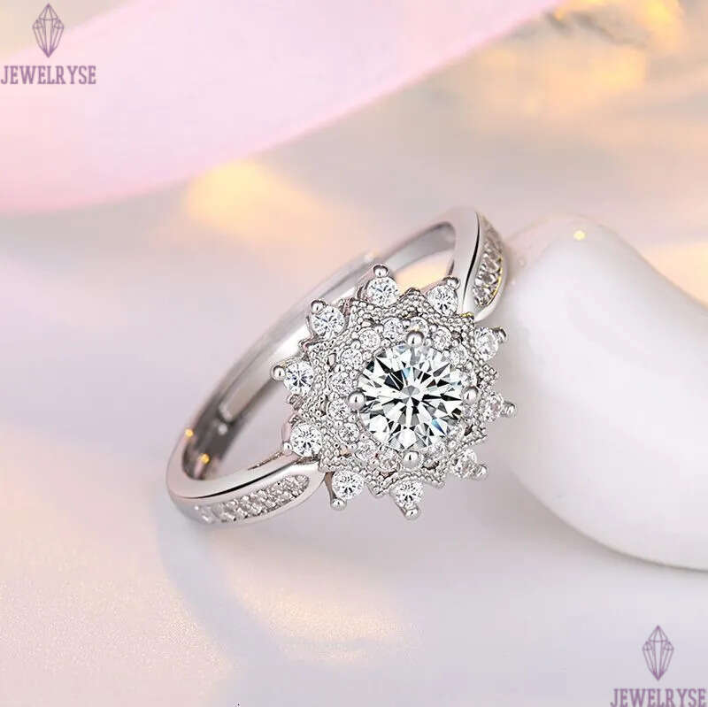 sweet snowflake moissanite stone band rings S925 silver sun flower cute lovely designer OL elegant love bride ring luxury wedding jewelry for women