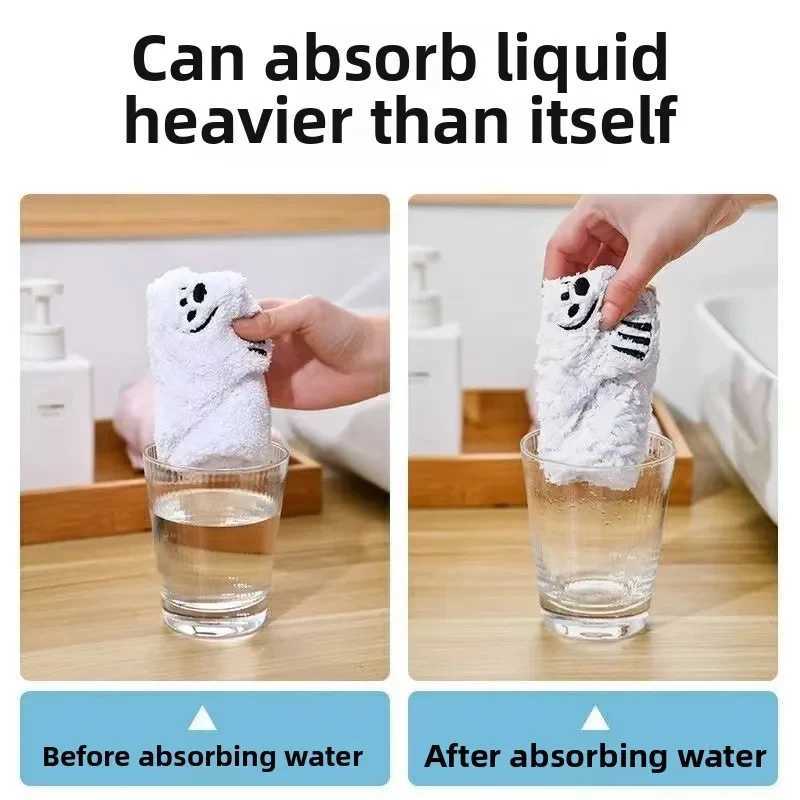 1/2PC Polar Bear Hand Wiping Towel Super Absorbent Soft Hanging Kitchen Towel Family Essential Coral Thicken Cartoon Hand Towel C251210