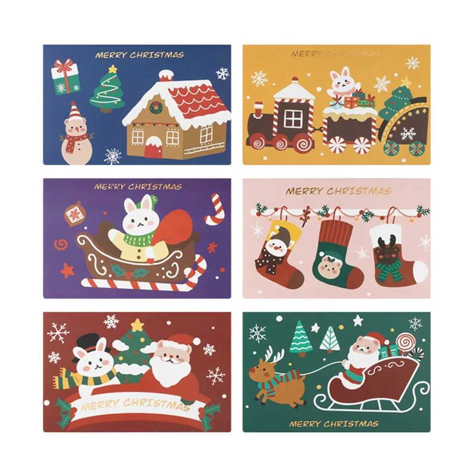 10PCS Christmas cartoon greeting card gift decoration card Christmas thank you greeting card with envelope rand style H251210