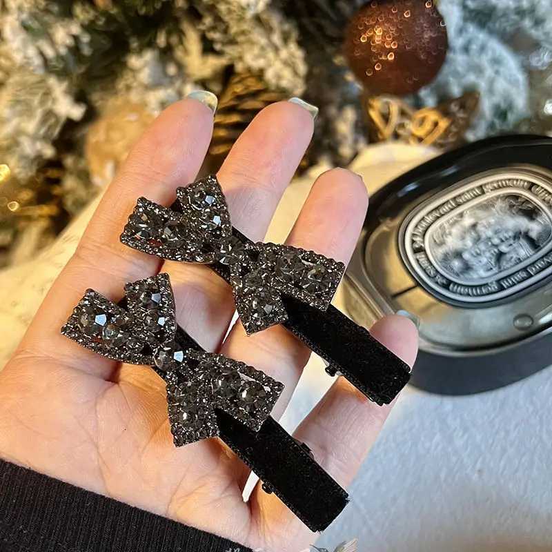 2pcs/set Sweet Bow Rhinestone Hair Clips Girls Kaii Cute Heaear Veet Bowknot Duckbill Clips Kids Sided Clips Bangs Hairpin Y251210