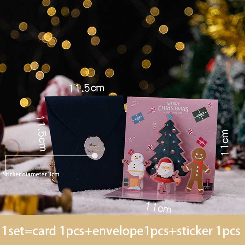 Folding Christmas 3D UP Greeting Card With Envelope Santa Claus Snowman Xmas Invitation Card Postcard Navidad Supplies H251210