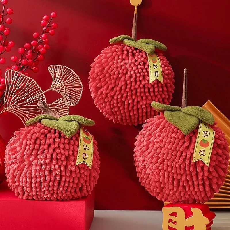 Cute Chenille Hand Towel Kitchen Bathroom Red Hand Ball with Hanging Loop Quick Drying Soft Absorbent Towel Home Tool C251210