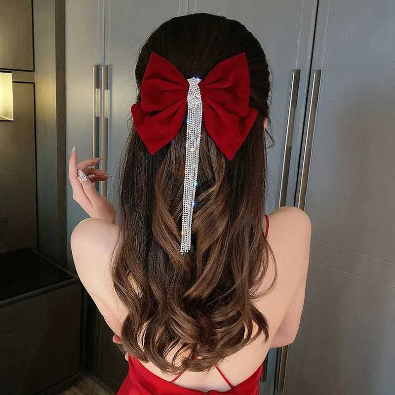 New Velour grace Bow Hairpin Crystal Fringe Tassel Hair Clip Wen Ponytail Rhinestone Beading Hair Accories Gifts Heear Y251210