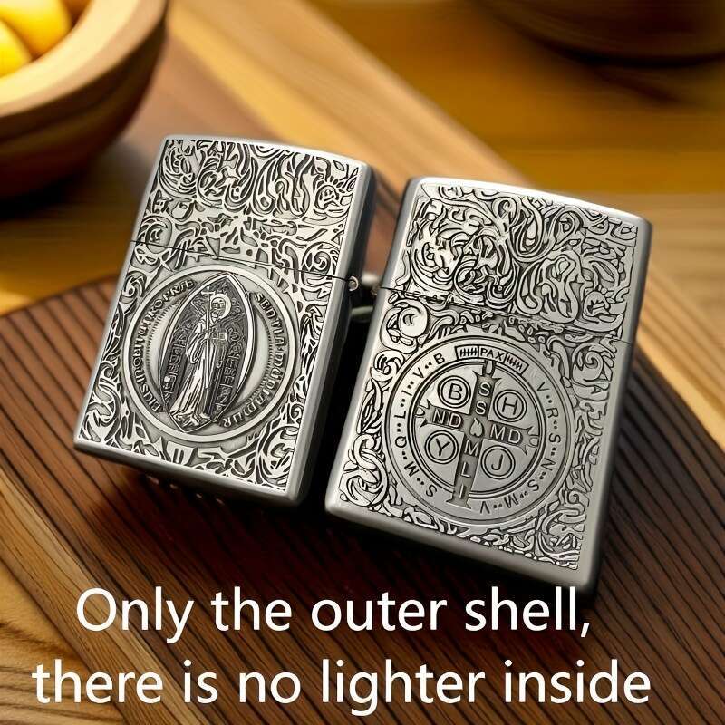 Durable Metal-Like Construction 1pc Double-Sided Lighter Shell Medieval-Style Relief Ornate Knight Chalice Design Smooth Touch Ignition Compatible wit