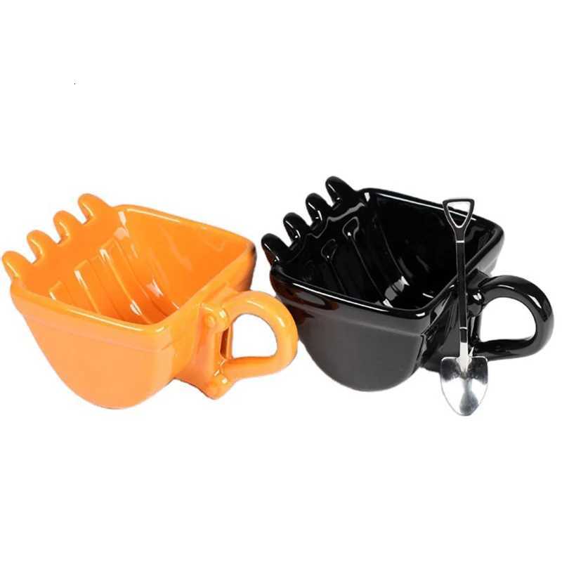 Excavator Coffee Mugs Bucket Model Novelty Mug for Dessert Ceramic Mug with Shovel Spoon C251210