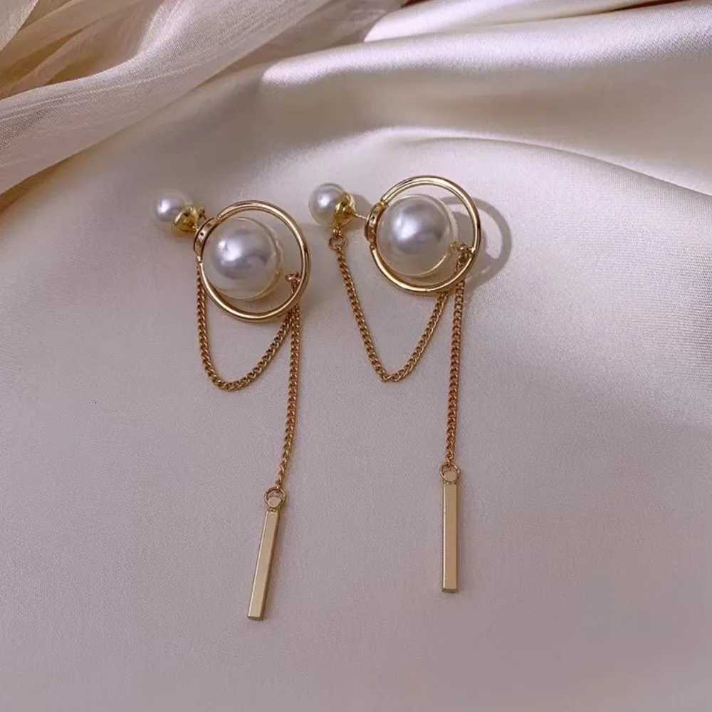 Long chain earrings Korean fashion pearl earrings long tassel metal chain pendant fashionable cute exquisite jewelry Y251210