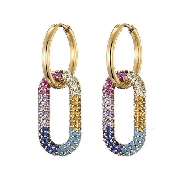 LOVBEAFAS New Gold Color Round Stainless Steel Hoop Earrings Zirconia Copper Oval Rectangle Earrings For Women Ear Clasp JewelryXJ251210 - view 5