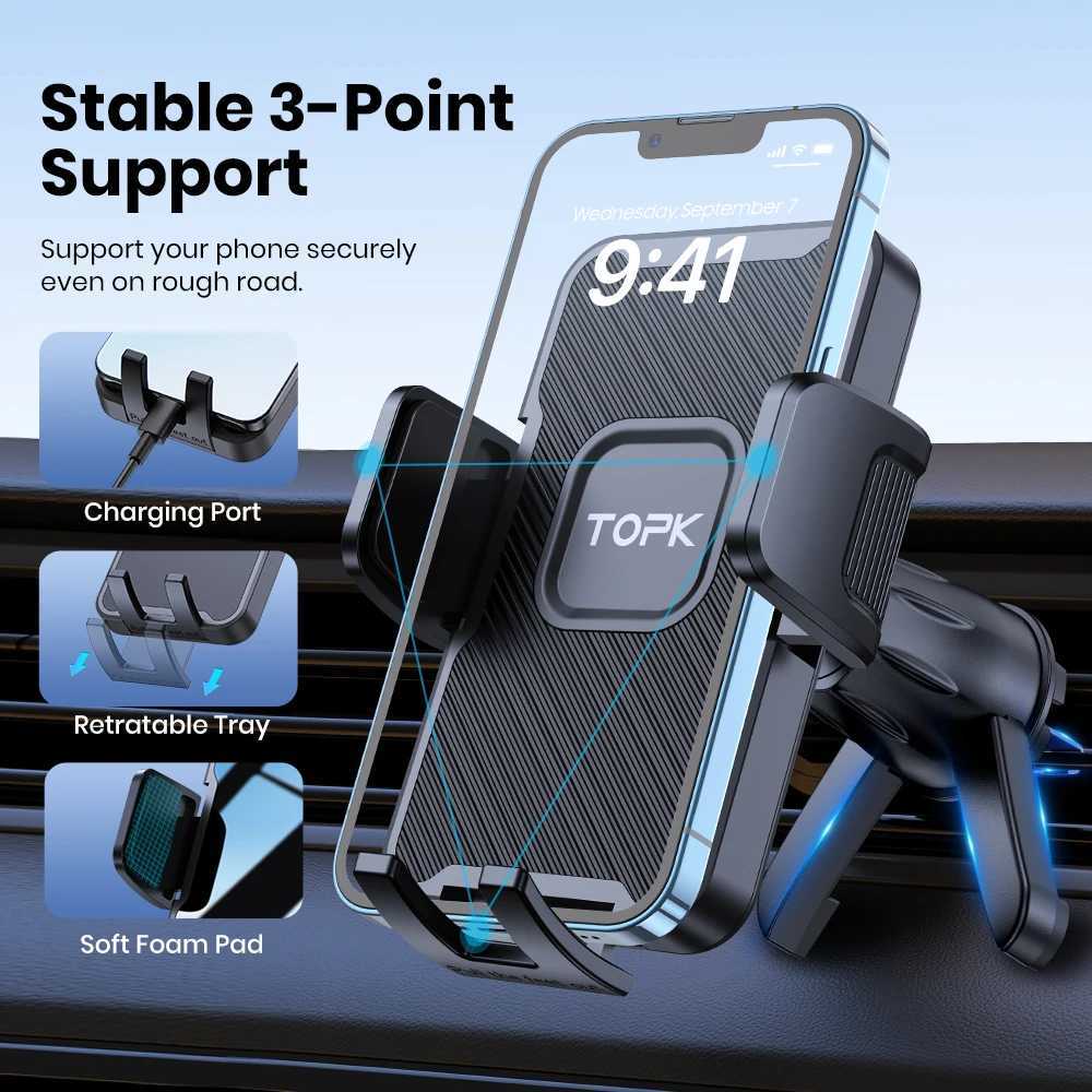 TOPK Car Phone Holder - Universal Air Vent Mount with 360 Rotation One Button Release for Quick Access to Your Dev C251210