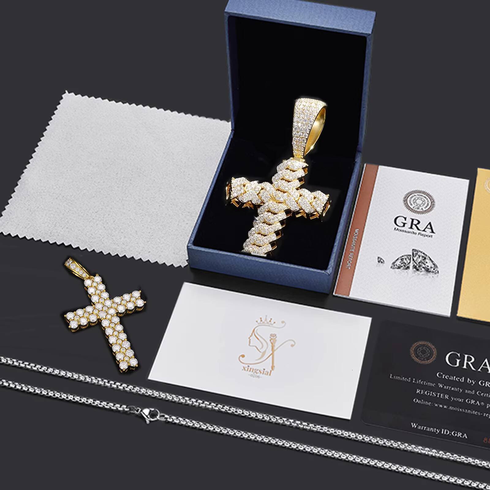 Bling Jewelry for Men Women Gift Gold Plated 925 Sterling Silver Hiphop Cross Pendant D Color Moissanite Hiphop Necklace