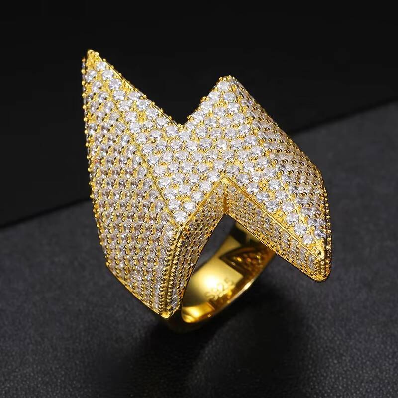 Hip Hop 18K Gold Plated Luxury Solid 925 Silver Pass Diamond Tester Iced Out GRA VVS Moissanite Lightning Flash Men Ring