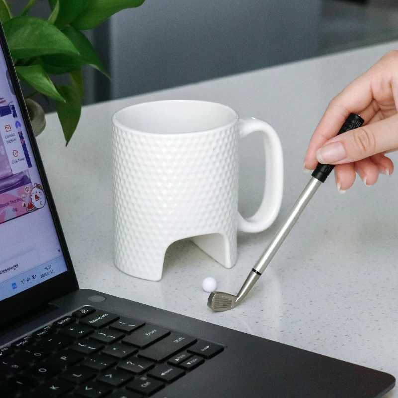 BespritGift Eco-Friendly Stoneware MugBallpoint Pen Sets With Golf Shape Ceramic Coffee Cup Novelty Products for Business Gifts C251210