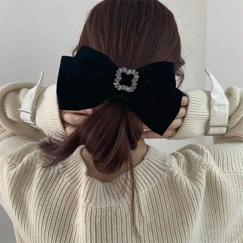Brand New Black Veet Big Bow Hairpin for Wen Luxury Zircon Temperament Hair Clip BB Clip Heaear Hair Accories 2025 Y251210