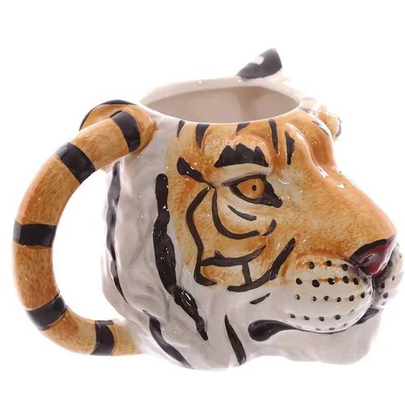 Whimsical design Artificial Animal Ceramic Mug 3D Tiger Head Hand Painted Coffee Cup for Home Decor Ideal Gift for Xmas New Year C251210