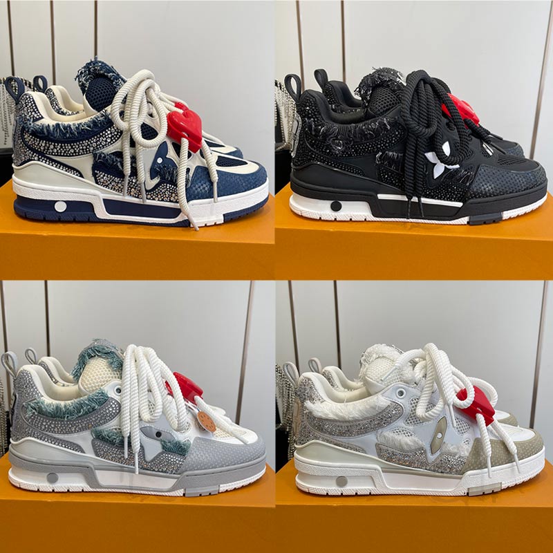 Designer Trainer Sneaker New Men Women Crystal Sneakers Rubber Sole Leather Mesh Upper Crystal Inlay Comfortable Outdoor Casual Couple Sneakers Mens Low Top Shoes