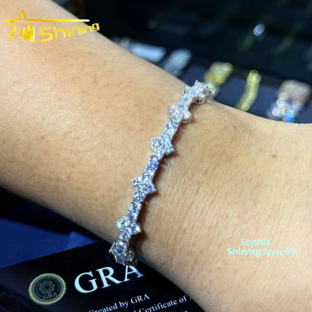 New Arrival Fashion Femme Design 925 SteRling Silver VVS Moissanite Diamond Iced Out Cross Tennis Chain Bracelet